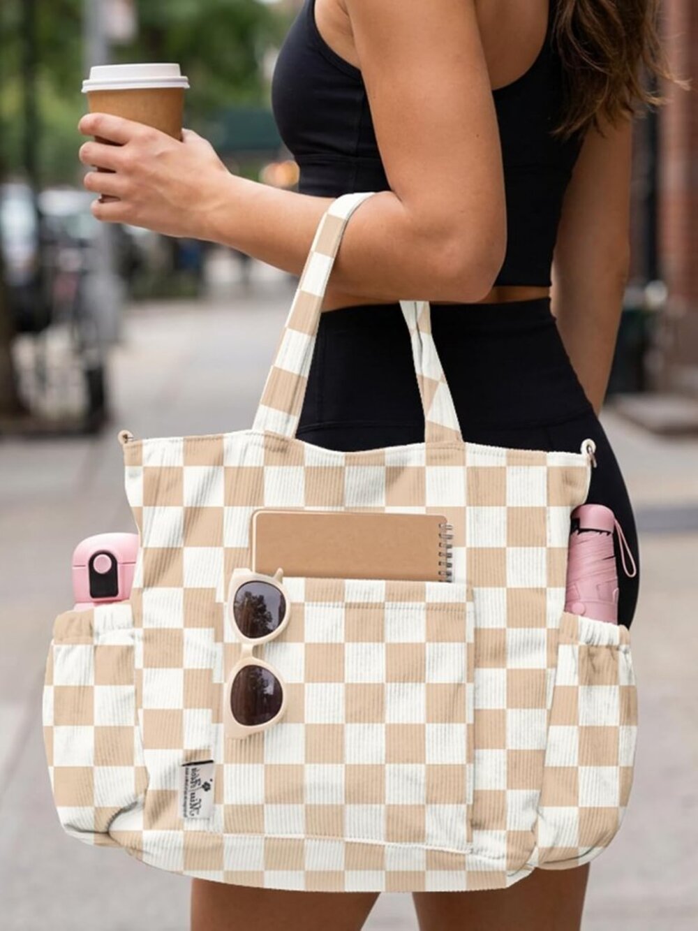 Corduroy Crossbody Tote Bag for Women | Large Capacity, Zipper Closure, Multi-Po - Picture 3 of 6